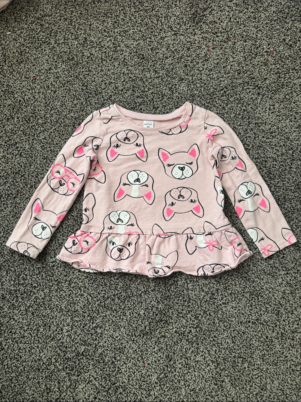 Carter's Light Pink Puppy Ruffle-Hem Long Sleeve Top